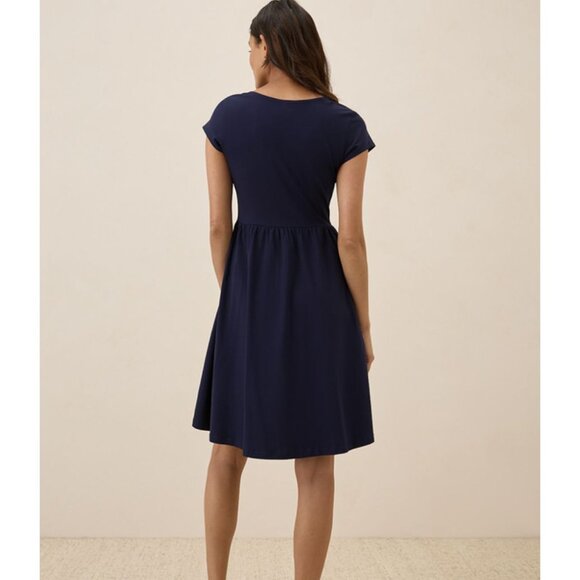 Pact Organic Fit & Flare Crossover Dress Eclipse Purple Navy Size Medium - Picture 2 of 8